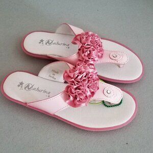 Naturino Girls Pretty in Pink Slip-on Thong Sandals Shoes w/Rosette NEW size 9